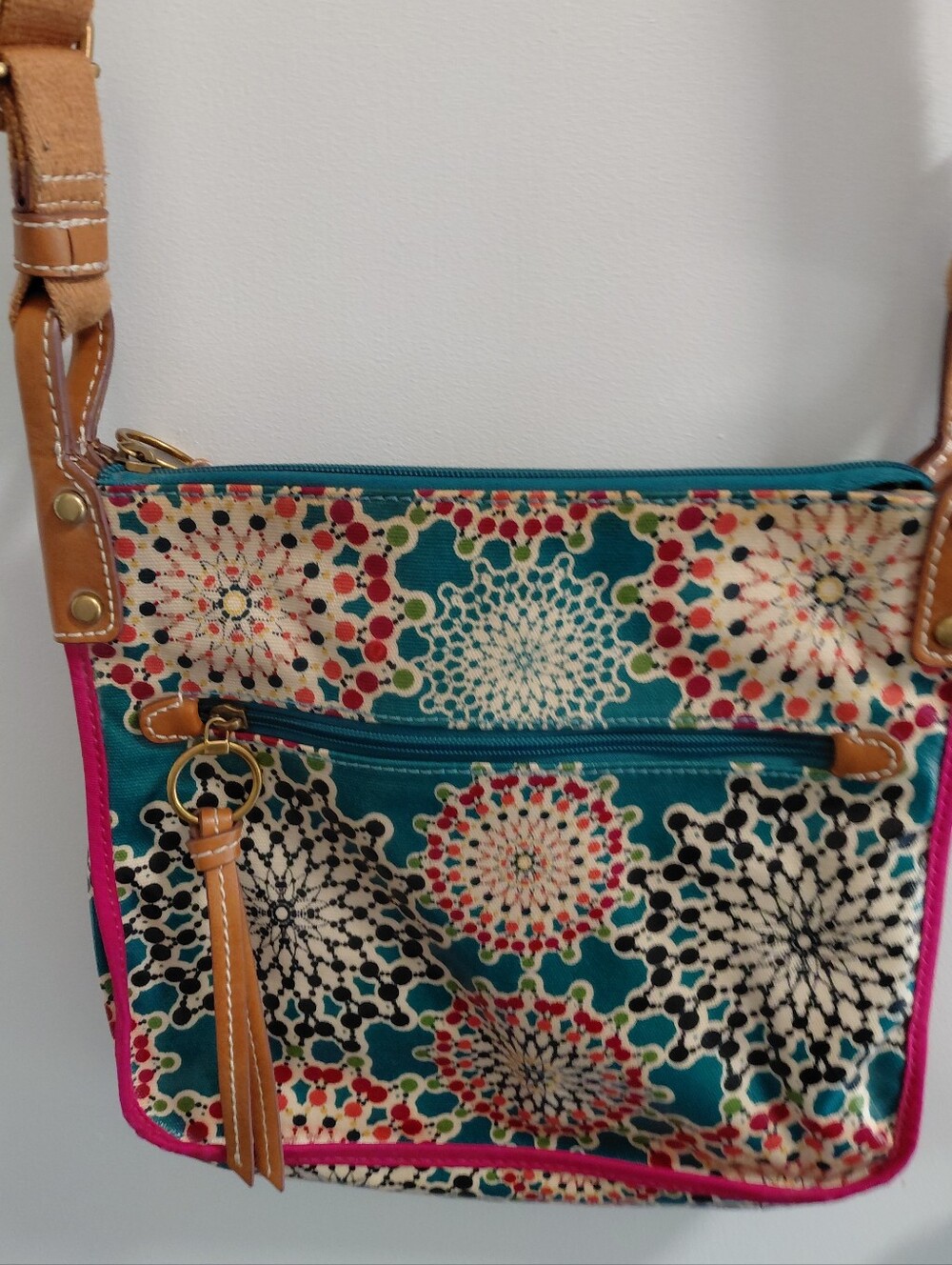 Fossil Teal Floral Crossbody Shoulder Bag Purse - Picture 5 of 11